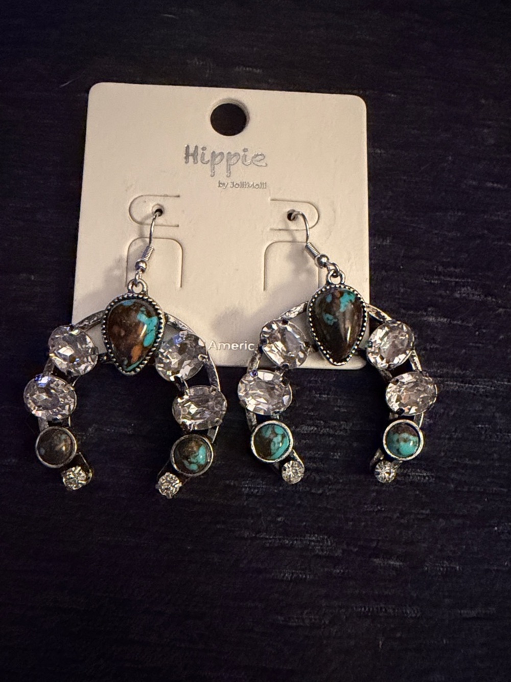 Turquoise and Clear Crystal Horseshoe Drop Earrings
